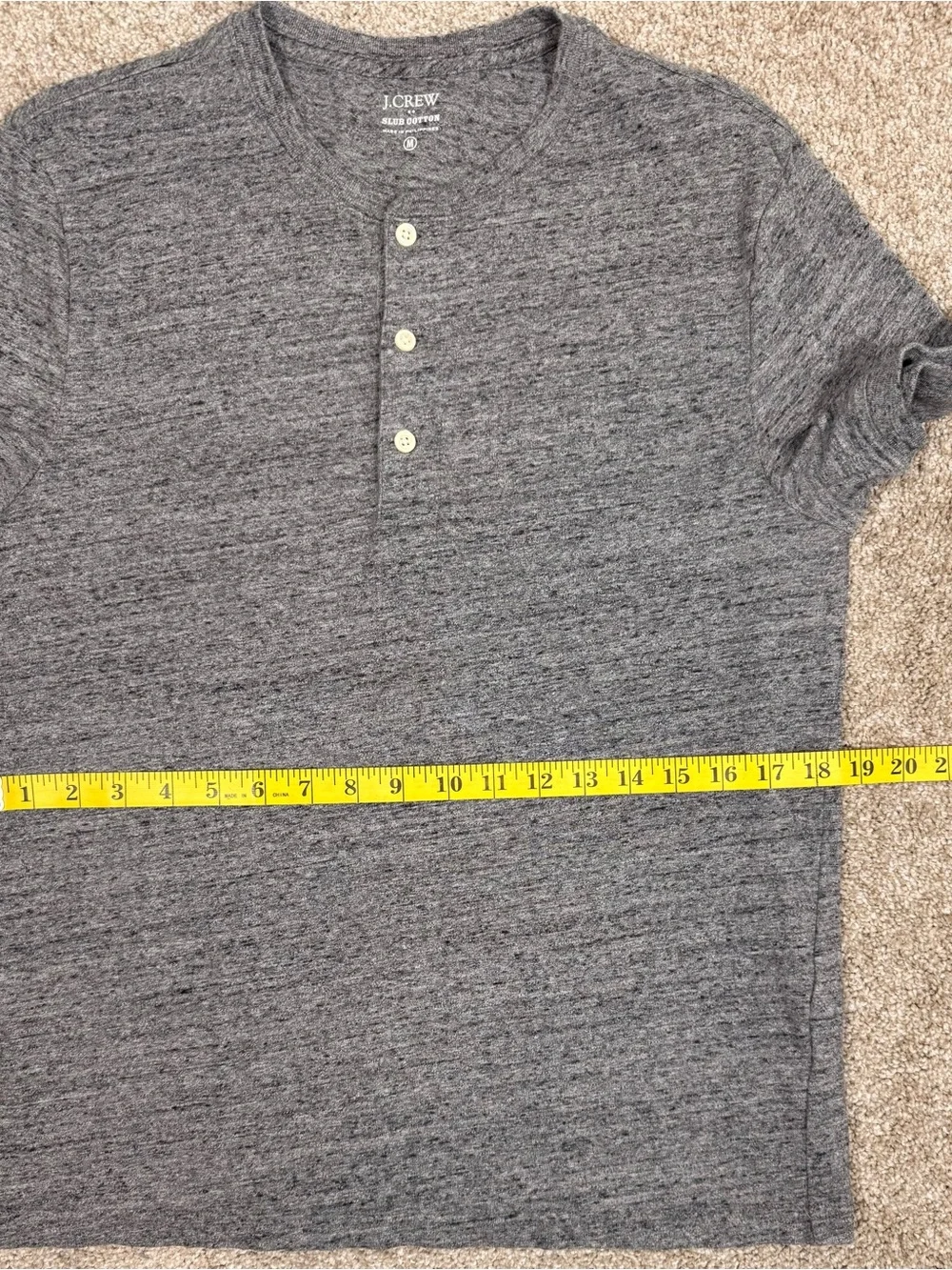 J. Crew Men's M Slub Cotton Heather Gray Short-Sleeve Henley